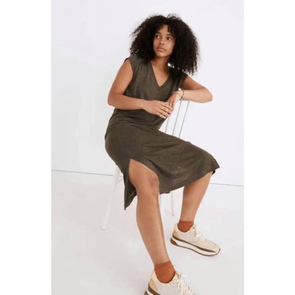 Madewell V-Neck Muscle Tank Dress in Heather Dried Olive XS